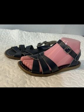 Kids Saltwater Black Leather Sandals